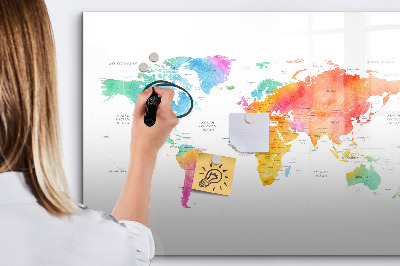 Dry erase magnetic board Watercolor map of the world