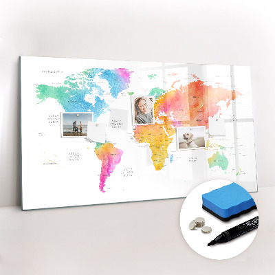 Dry erase magnetic board Watercolor map of the world
