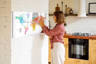 Dry erase magnetic board Watercolor map of the world