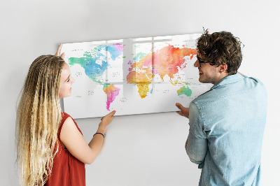 Dry erase magnetic board Watercolor map of the world