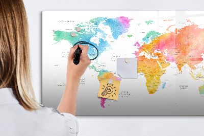 Dry erase magnetic board Watercolor map of the world