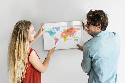 Dry erase magnetic board Watercolor map of the world