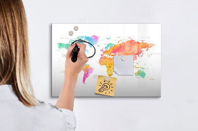 Dry erase magnetic board Watercolor map of the world
