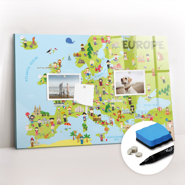 Dry erase magnetic board World map with flags