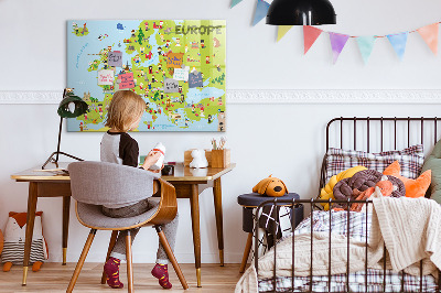 Dry erase magnetic board World map with flags