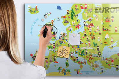 Dry erase magnetic board World map with flags