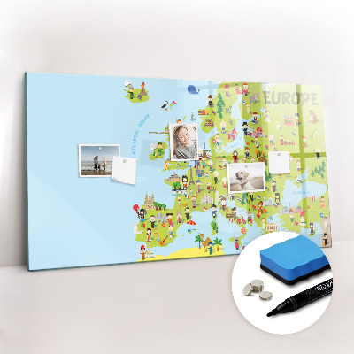 Dry erase magnetic board World map with flags