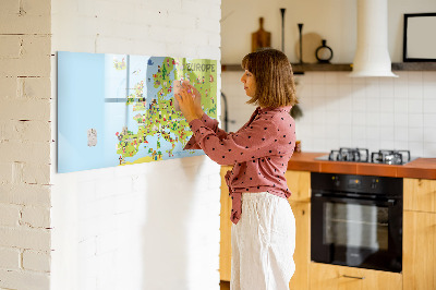 Dry erase magnetic board World map with flags