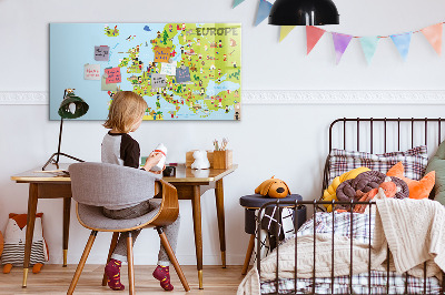 Dry erase magnetic board World map with flags