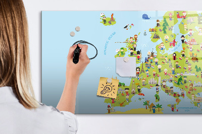 Dry erase magnetic board World map with flags