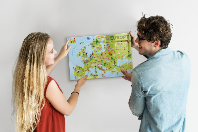 Dry erase magnetic board World map with flags