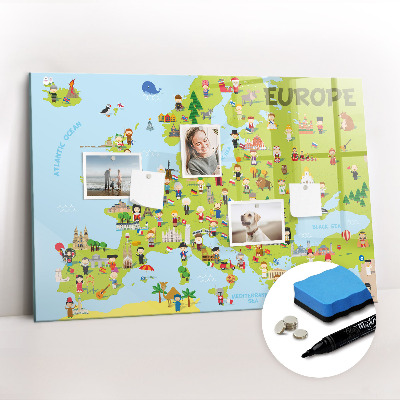 Dry erase magnetic board World map with flags