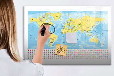 Magnetic dry erase board World map and flags
