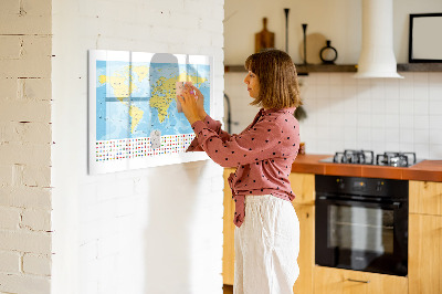 Magnetic dry erase board World map and flags