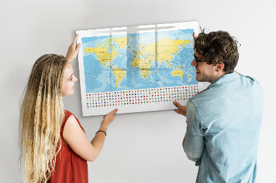 Magnetic dry erase board World map and flags