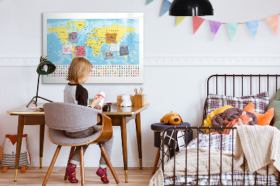 Magnetic dry erase board World map and flags