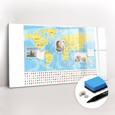 Magnetic dry erase board World map and flags