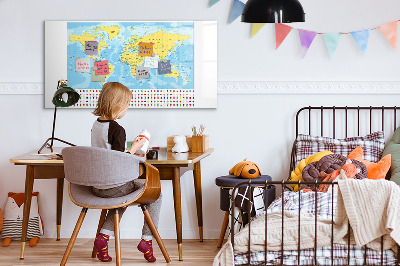 Magnetic dry erase board World map and flags