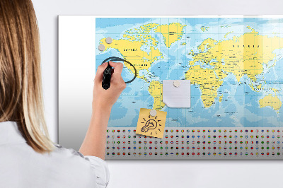 Magnetic dry erase board World map and flags