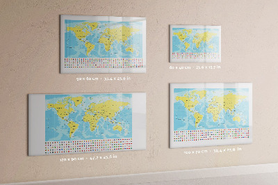 Magnetic dry erase board World map and flags