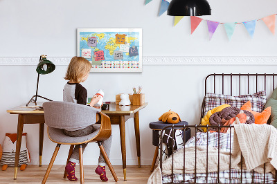 Magnetic dry erase board World map and flags
