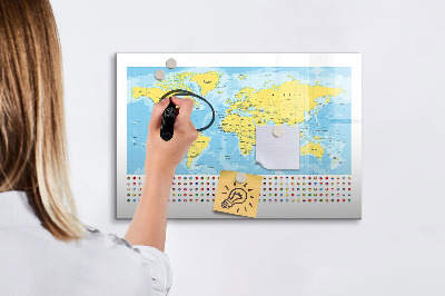 Magnetic dry erase board World map and flags