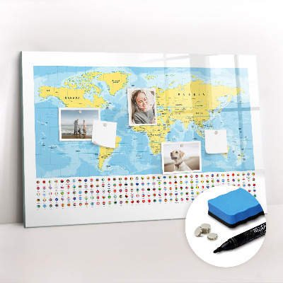 Magnetic dry erase board World map and flags
