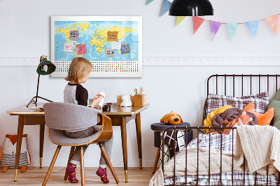 Magnetic dry erase board World map and flags