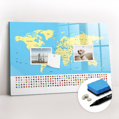 Dry erase magnetic board Classic map of the world