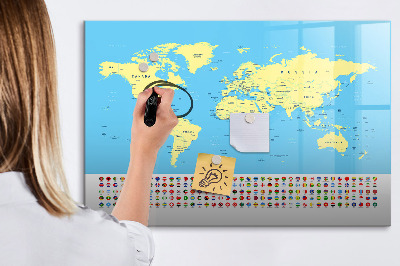 Dry erase magnetic board Classic map of the world