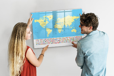 Dry erase magnetic board Classic map of the world