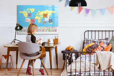 Dry erase magnetic board Classic map of the world