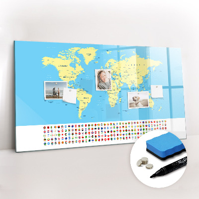 Dry erase magnetic board Classic map of the world