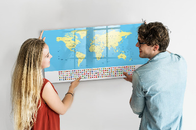 Dry erase magnetic board Classic map of the world