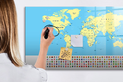 Dry erase magnetic board Classic map of the world