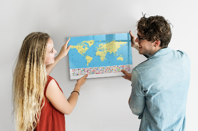Dry erase magnetic board Classic map of the world