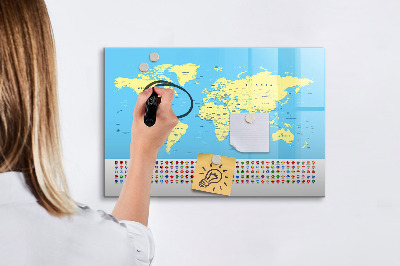 Dry erase magnetic board Classic map of the world