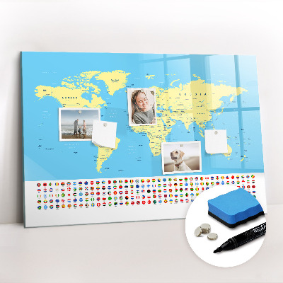 Dry erase magnetic board Classic map of the world