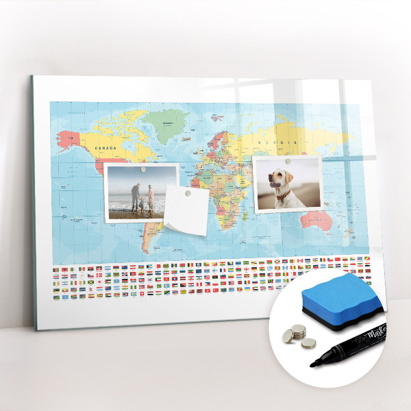 Magnetic dry erase board Geography map of the world