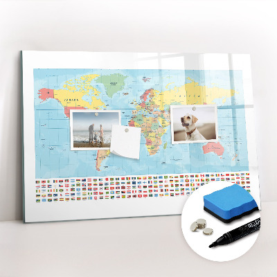 Magnetic dry erase board Geography map of the world
