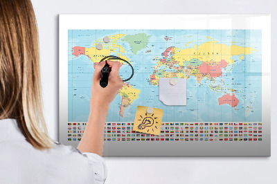 Magnetic dry erase board Geography map of the world