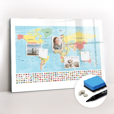 Magnetic dry erase board Geography map of the world