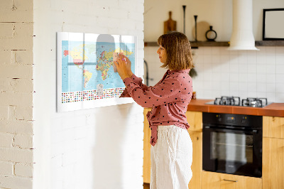 Magnetic dry erase board Geography map of the world