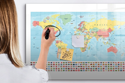 Magnetic dry erase board Geography map of the world