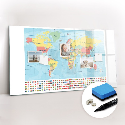 Magnetic dry erase board Geography map of the world