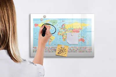Magnetic dry erase board Geography map of the world