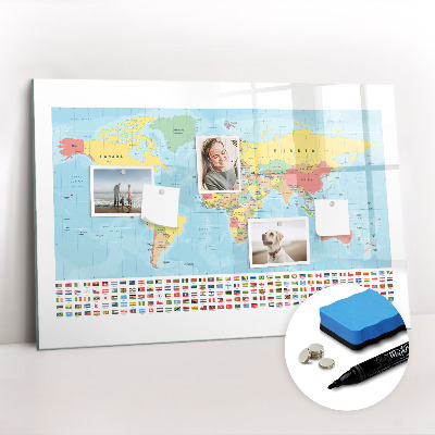 Magnetic dry erase board Geography map of the world