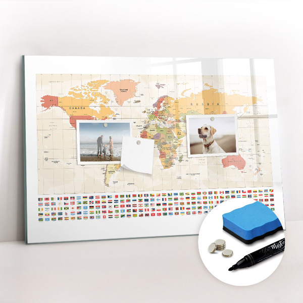 Magnetic board for writing World map design