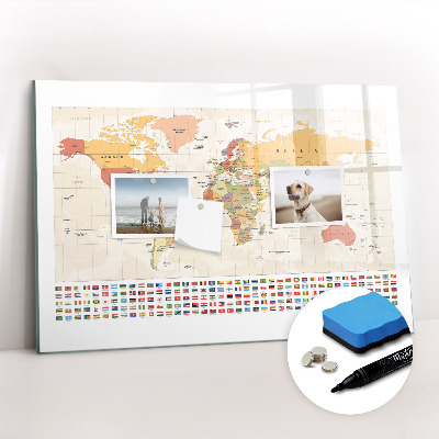 Dry erase magnetic board World map design