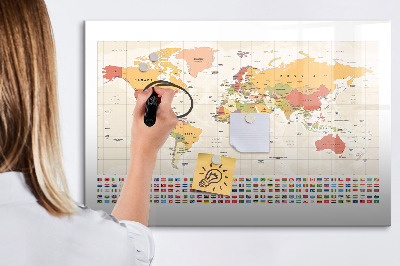 Dry erase magnetic board World map design